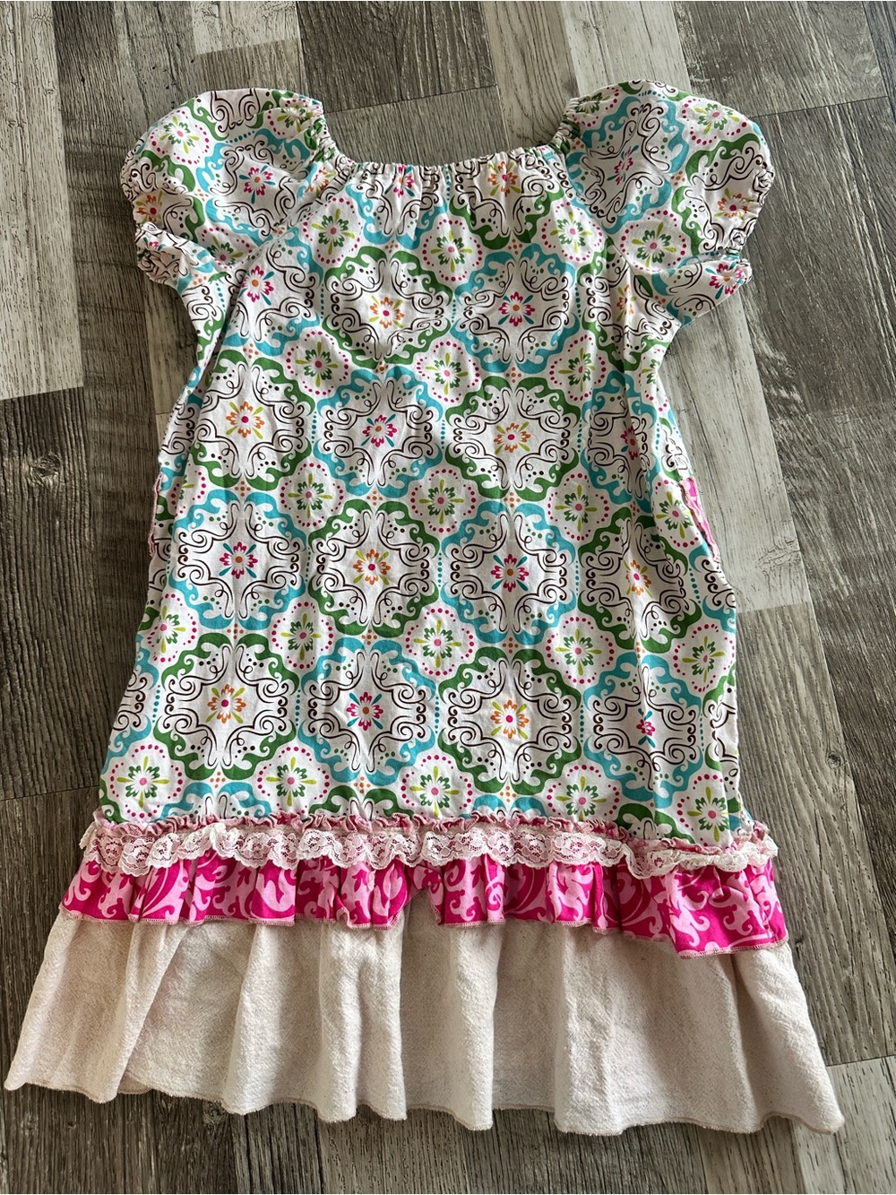 Sado Girls White, Pink & Teal Patterned Casual Dress